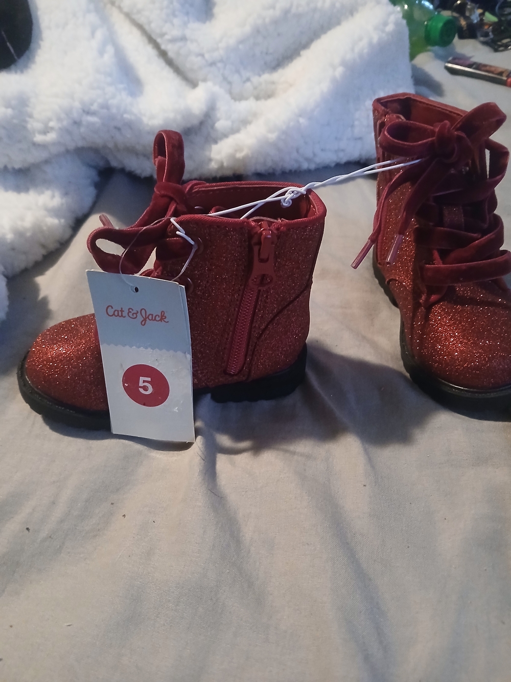 Cat & Jack Toddler Sparkle Red Lace-Up Zip Boots For Sale!
